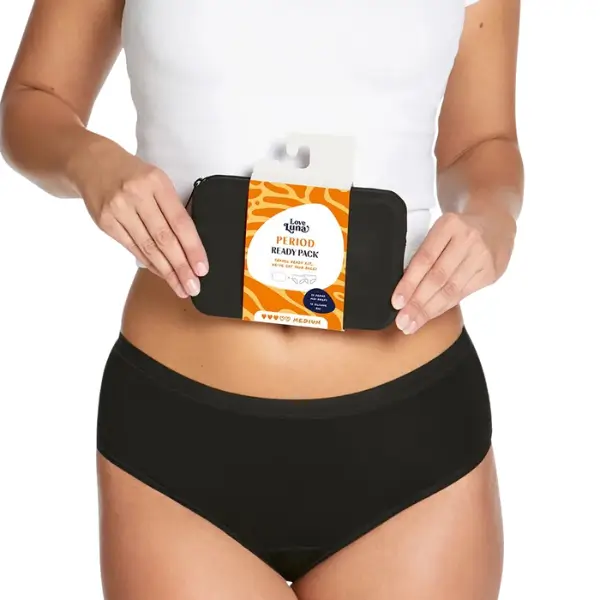 Love Luna Zestaw majtek menstruacyjnych MIDI BRIEF 2 szt plus etui, czarne, średnie krwawienie